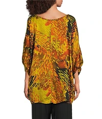 Bryn Walker Wilder Satiny Woven Encanto Print Round Neck Elbow Dolman Sleeve Oversized Tunic