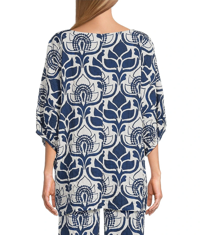 Bryn Walker Wilder Tulum Azul Cielo Print Round Neck Elbow Sleeve Tunic
