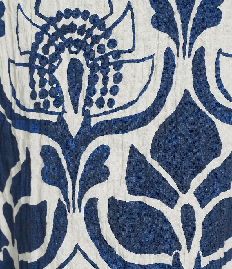 Bryn Walker Wilder Tulum Azul Cielo Print Round Neck Elbow Sleeve Tunic