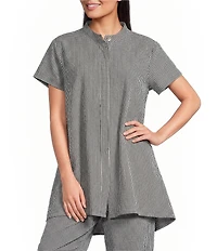 Bryn Walker Willa Check Seersucker Mandarin Collar Cap Sleeve Tunic