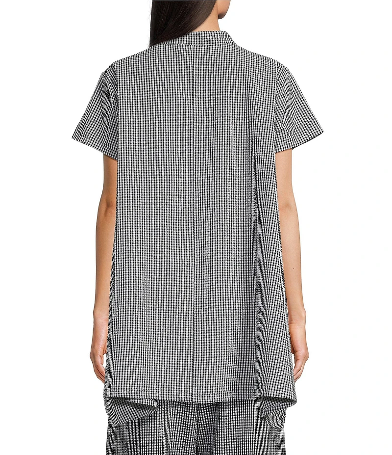 Bryn Walker Willa Check Seersucker Mandarin Collar Cap Sleeve Tunic