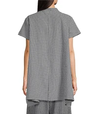 Bryn Walker Willa Check Seersucker Mandarin Collar Cap Sleeve Tunic