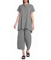 Bryn Walker Willa Check Seersucker Mandarin Collar Cap Sleeve Tunic