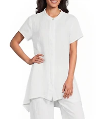 Bryn Walker Willa Light Linen Mandarin Collar Cap Sleeve Curved Hem Tunic