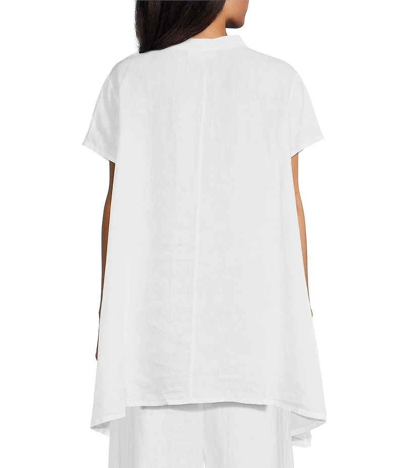 Bryn Walker Willa Light Linen Mandarin Collar Cap Sleeve Curved Hem Tunic