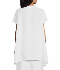 Bryn Walker Willa Light Linen Mandarin Collar Cap Sleeve Curved Hem Tunic