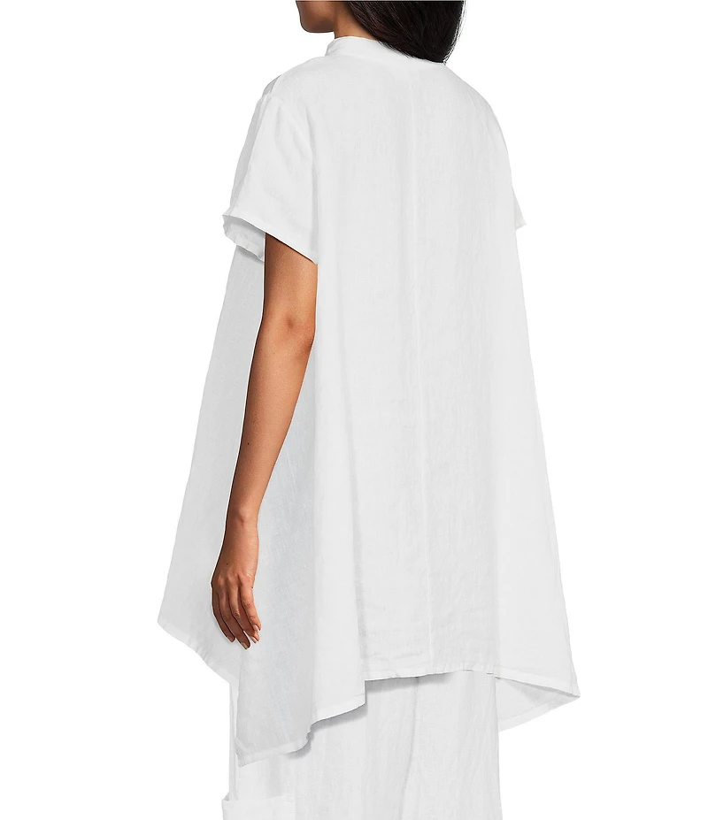 Bryn Walker Willa Light Linen Mandarin Collar Cap Sleeve Curved Hem Tunic