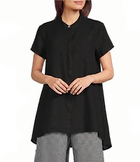 Bryn Walker Willa Light Linen Mandarin Collar Cap Sleeve Curved Hem Tunic