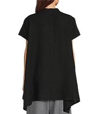 Bryn Walker Willa Light Linen Mandarin Collar Cap Sleeve Curved Hem Tunic