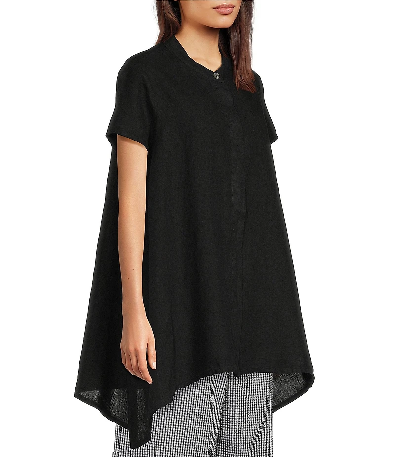 Bryn Walker Willa Light Linen Mandarin Collar Cap Sleeve Curved Hem Tunic