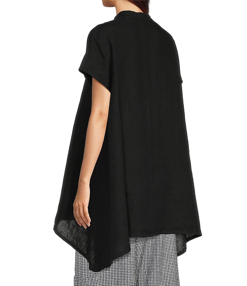 Bryn Walker Willa Light Linen Mandarin Collar Cap Sleeve Curved Hem Tunic