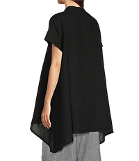 Bryn Walker Willa Light Linen Mandarin Collar Cap Sleeve Curved Hem Tunic