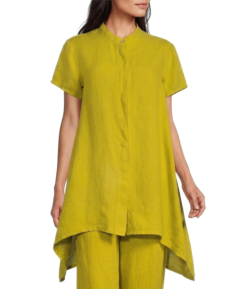 Bryn Walker Willa Light Linen Mandarin Collar Cap Sleeve Tunic