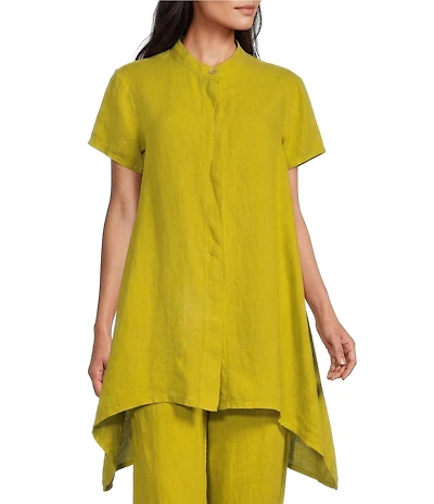 Bryn Walker Willa Light Linen Mandarin Collar Cap Sleeve Tunic