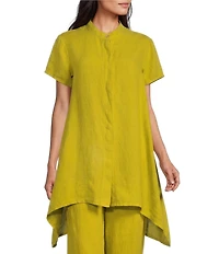 Bryn Walker Willa Light Linen Mandarin Collar Cap Sleeve Tunic