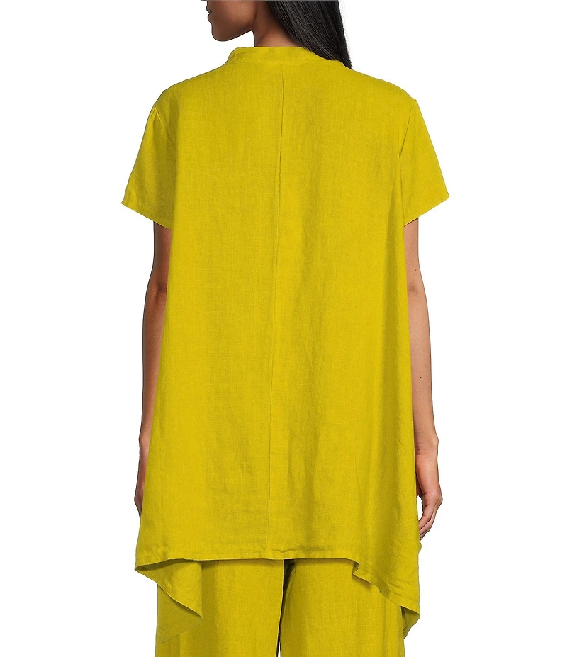 Bryn Walker Willa Light Linen Mandarin Collar Cap Sleeve Tunic