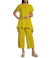 Bryn Walker Willa Light Linen Mandarin Collar Cap Sleeve Tunic