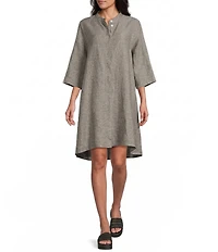 Bryn Walker Winona Cross-Dyed Linen Mandarin Collar Elbow Sleeve Button Front Tunic