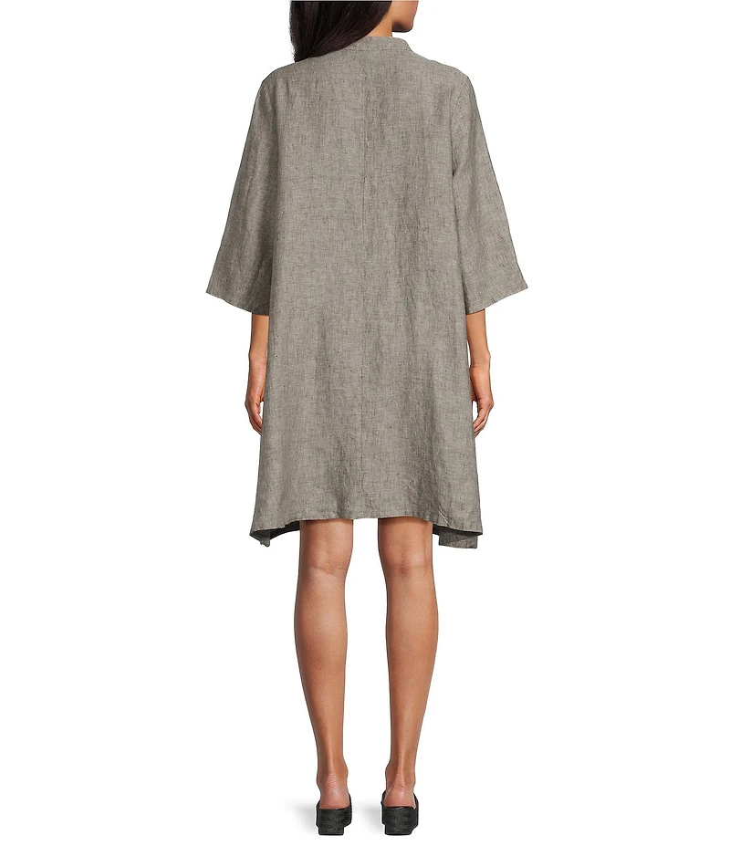 Bryn Walker Winona Cross-Dyed Linen Mandarin Collar Elbow Sleeve Button Front Tunic