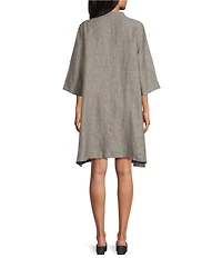 Bryn Walker Winona Cross-Dyed Linen Mandarin Collar Elbow Sleeve Button Front Tunic