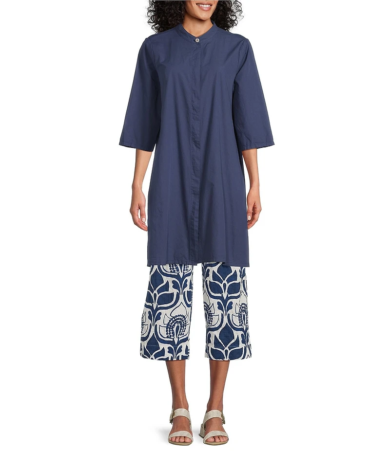 Bryn Walker Winona Organic Cotton Poplin Mandarin Collar Elbow Sleeve Tunic