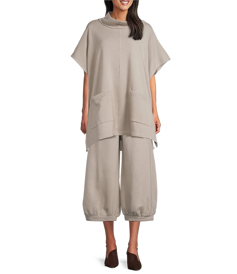 Bryn Walker Wyatt Organic Cotton Bamboo Fleece Elastic Waist Full Leg Banded Cuff Pants