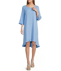 Bryn Walker Zaida Cotton Gauze Round Neck 3/4 Sleeve High-Low Tunic Dress