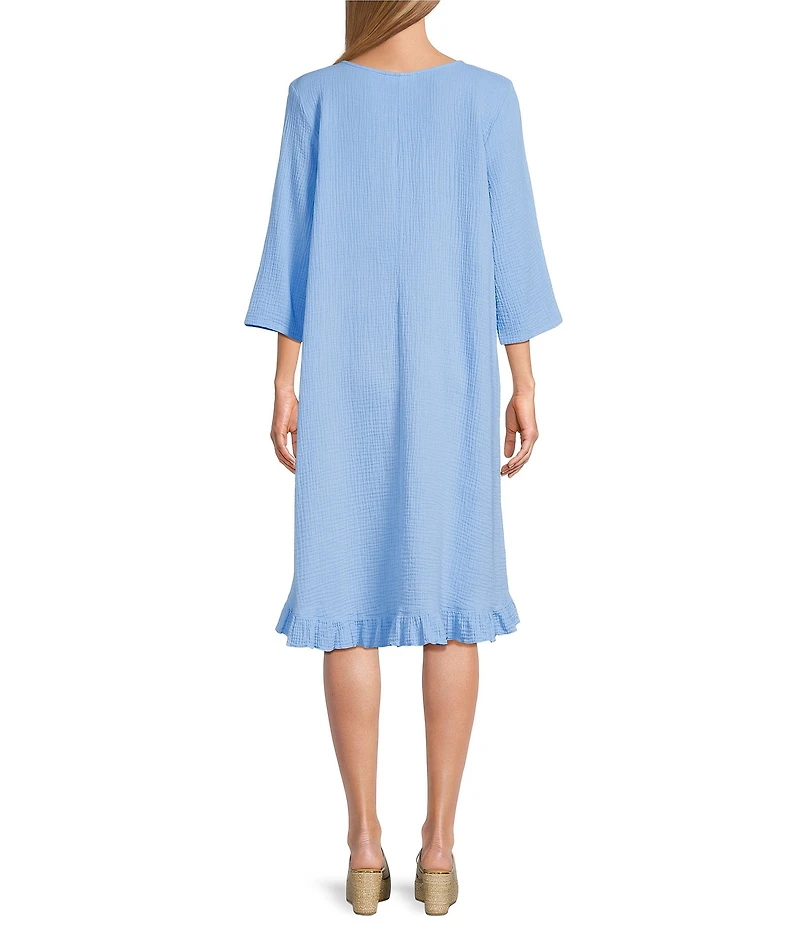 Bryn Walker Zaida Cotton Gauze Round Neck 3/4 Sleeve High-Low Tunic Dress