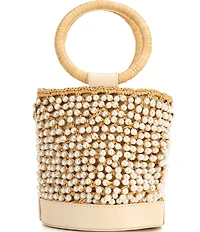Btb Los Angeles Brandie Raffia Pearl Handle Bucket Bag