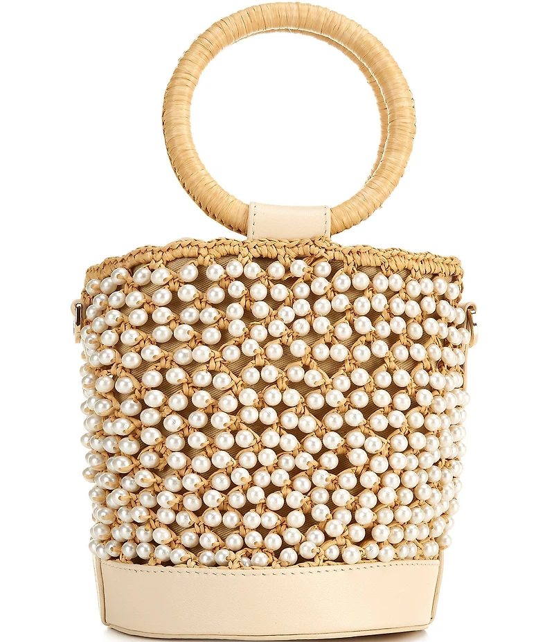 Btb Los Angeles Brandie Raffia Pearl Handle Bucket Bag
