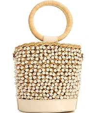 Btb Los Angeles Brandie Raffia Pearl Handle Bucket Bag