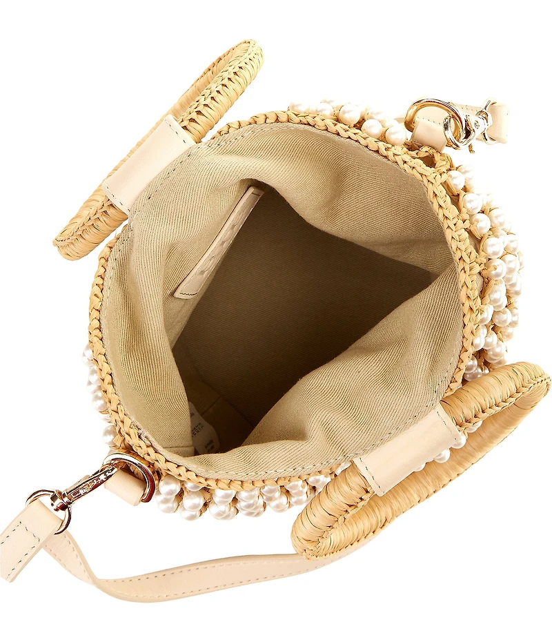 Btb Los Angeles Brandie Raffia Pearl Handle Bucket Bag