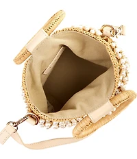 Btb Los Angeles Brandie Raffia Pearl Handle Bucket Bag