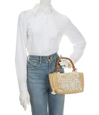Btb Los Angeles Brielle Mother-Of-Pearl Raffia Mini Tote Bag
