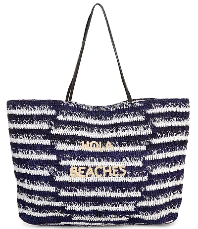 Btb Los Angeles Hola Beaches Multi Stripe Straw Tote Bag