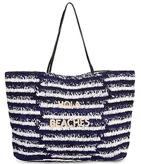 Btb Los Angeles Hola Beaches Multi Stripe Straw Tote Bag
