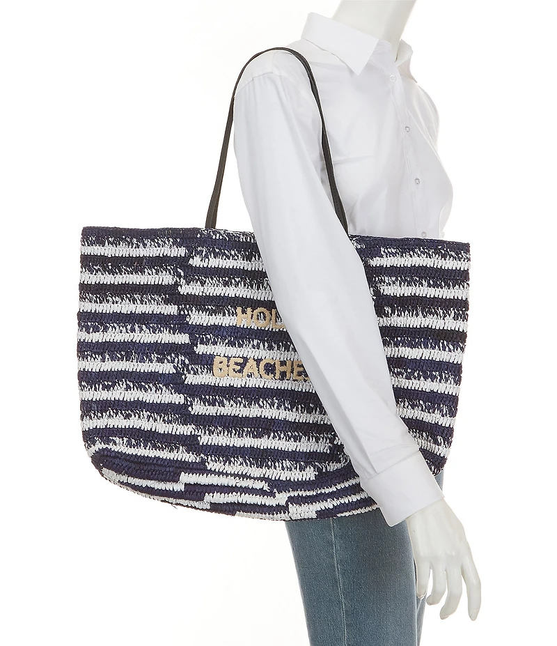 Btb Los Angeles Hola Beaches Multi Stripe Straw Tote Bag