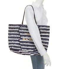 Btb Los Angeles Hola Beaches Multi Stripe Straw Tote Bag