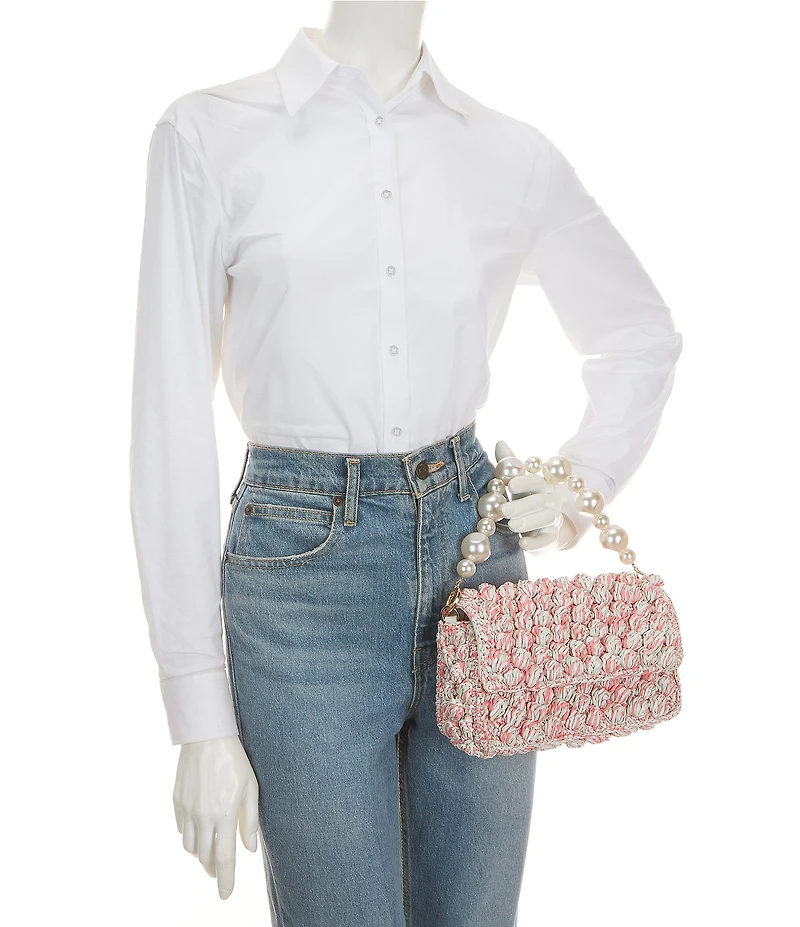 Btb Los Angeles Leilani Raffia Pearl Strap Shoulder Bag