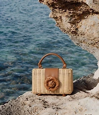 Btb Los Angeles Melody 3D Flower Rattan Top Handle Clutch