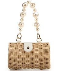 Btb Los Angeles Page Woven Straw Pearl Beaded Handle Clutch Bag
