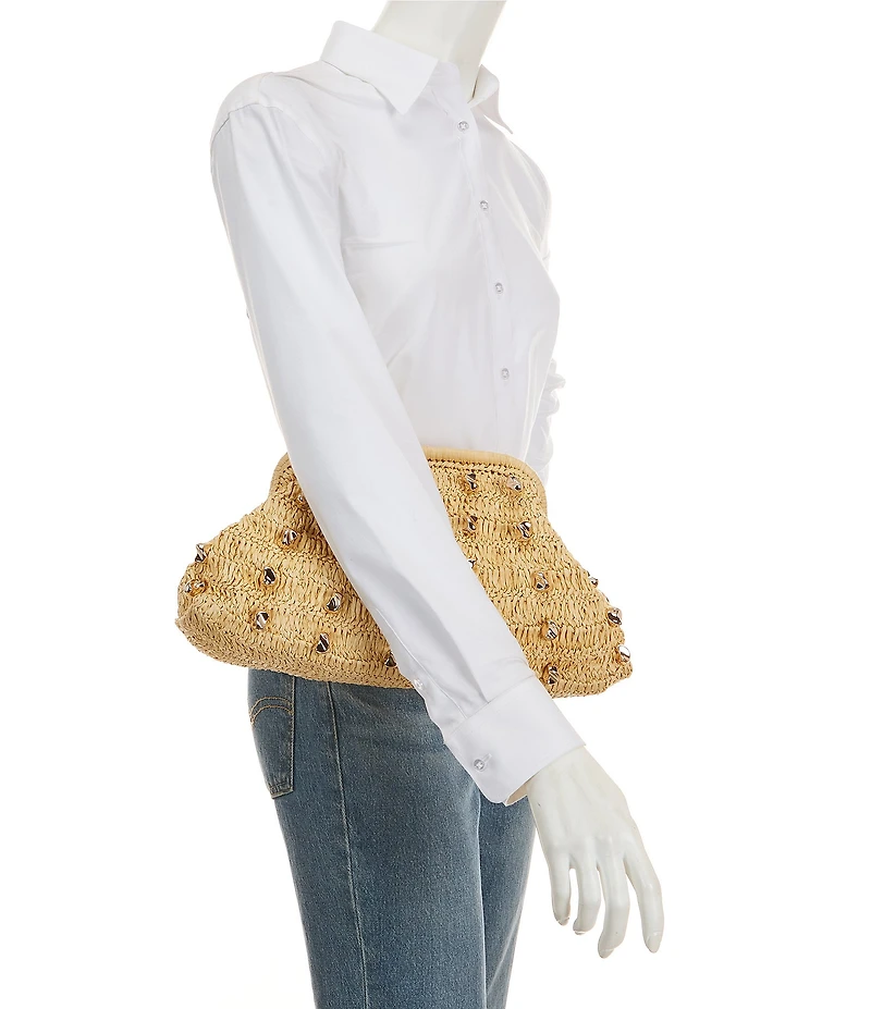 Btb Los Angeles Galia Raffia Studded Clutch