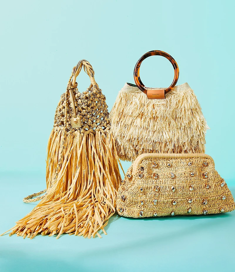 Btb Los Angeles Galia Raffia Studded Clutch