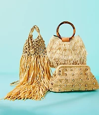 Btb Los Angeles Galia Raffia Studded Clutch