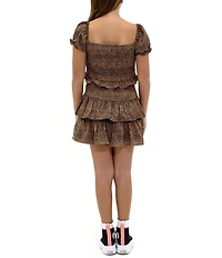 BuddyLove Big Girls Blair Cheetah Print Puff Sleeve Crop Top & Ruffle Skirt Set