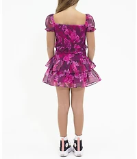 BuddyLove Big Girls Blair Floral Print Puff Sleeve Crop Top & Ruffle Skirt Set