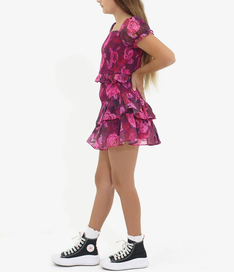 BuddyLove Big Girls Blair Floral Print Puff Sleeve Crop Top & Ruffle Skirt Set