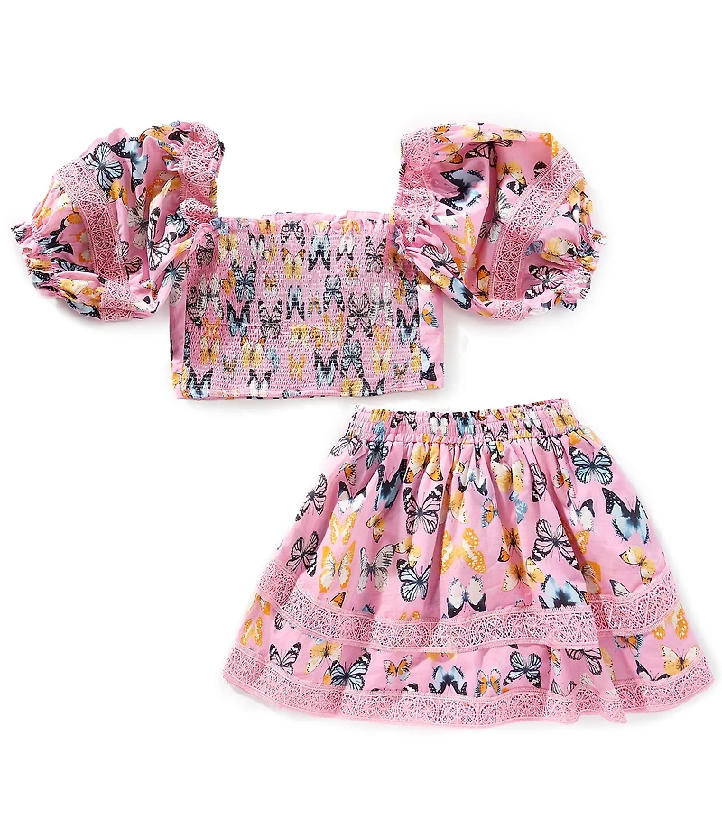 BuddyLove Big Girls Simone Butterfly Print Smocked Back Puff Sleeve Top & Skort Set