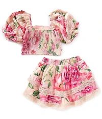 BuddyLove Big Girls Simone Floral Print Smocked Back Puff Sleeve Top & Skort Set