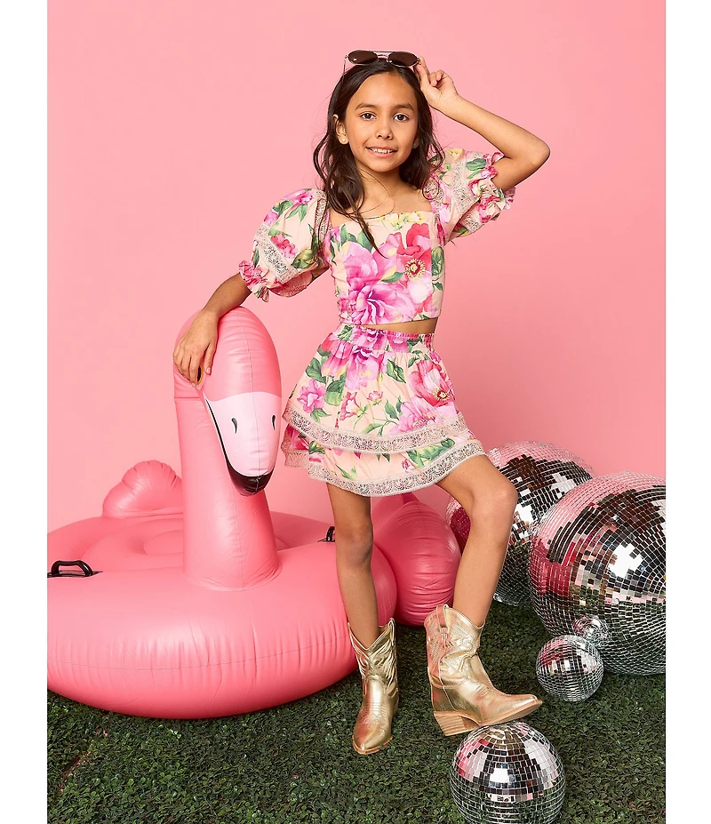 BuddyLove Big Girls Simone Floral Print Smocked Back Puff Sleeve Top & Skort Set
